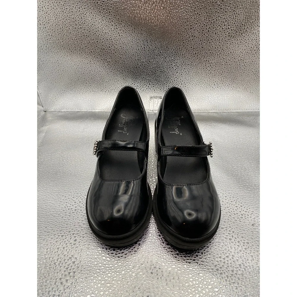 Jellypop Kids Black Patent Mary Jane Chunky Platform Rhinestone Buckle Shoes